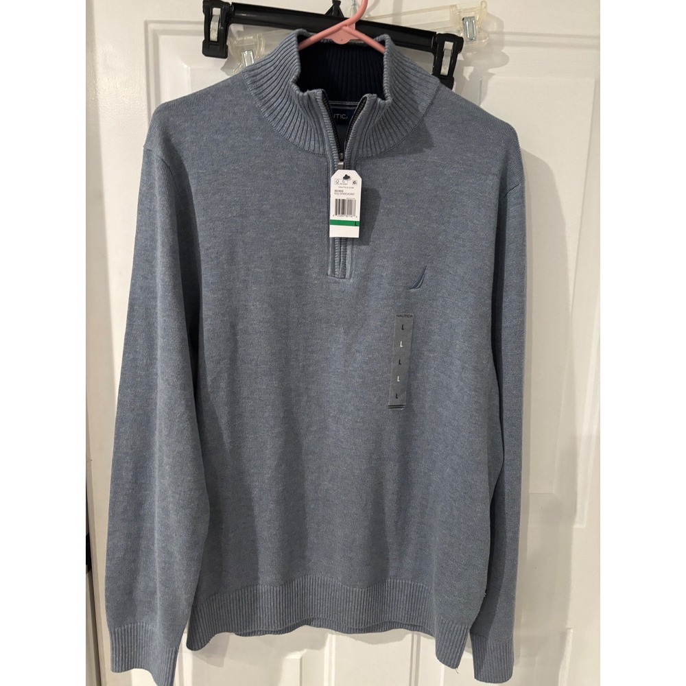 Nautica 1/4 Zip Pullover Sweater Mock Neck Long Sleeve Blue Mens Size‎ L